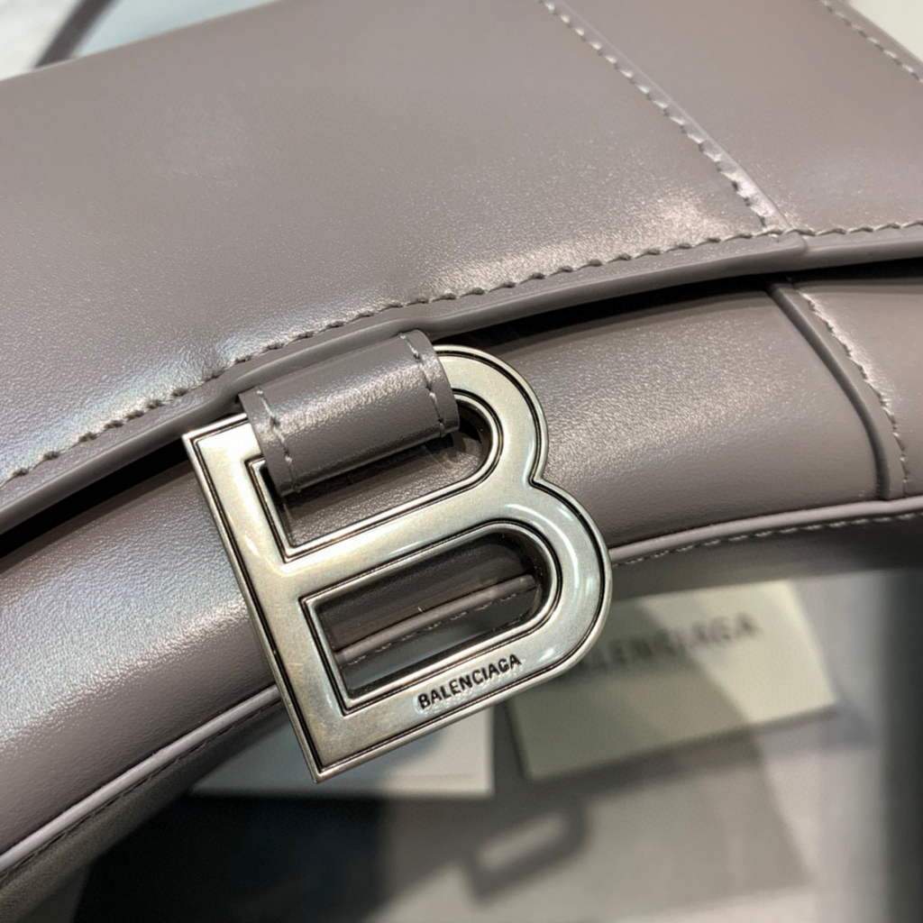 Balenciaga 592833 Hourglass XS Manija superior Bolso de cuero gris-3