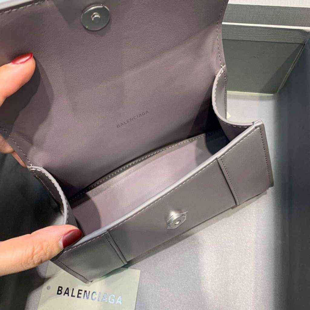 Balenciaga 592833 Hourglass XS Manija superior Bolso de cuero gris-5