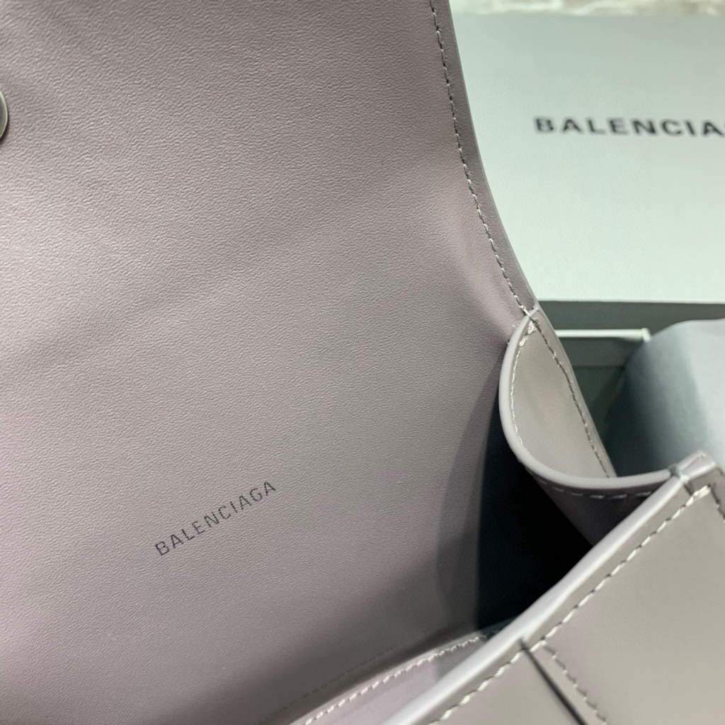 Balenciaga 592833 Hourglass XS Manija superior Bolso de cuero gris-6