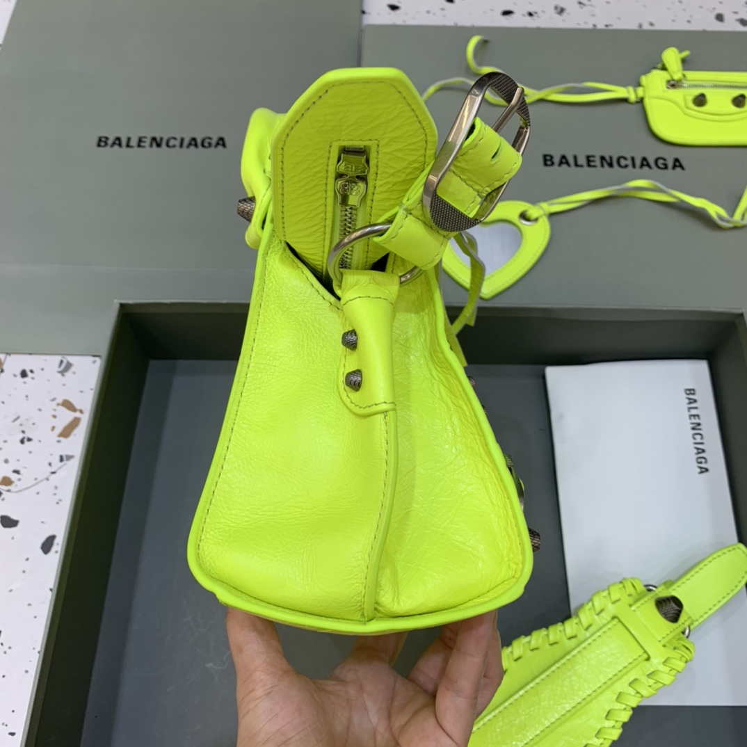 Balenciaga 700940210b bolso de la ciudad de Neo Cagole en Lemon Yellow Arena Lambsker-1