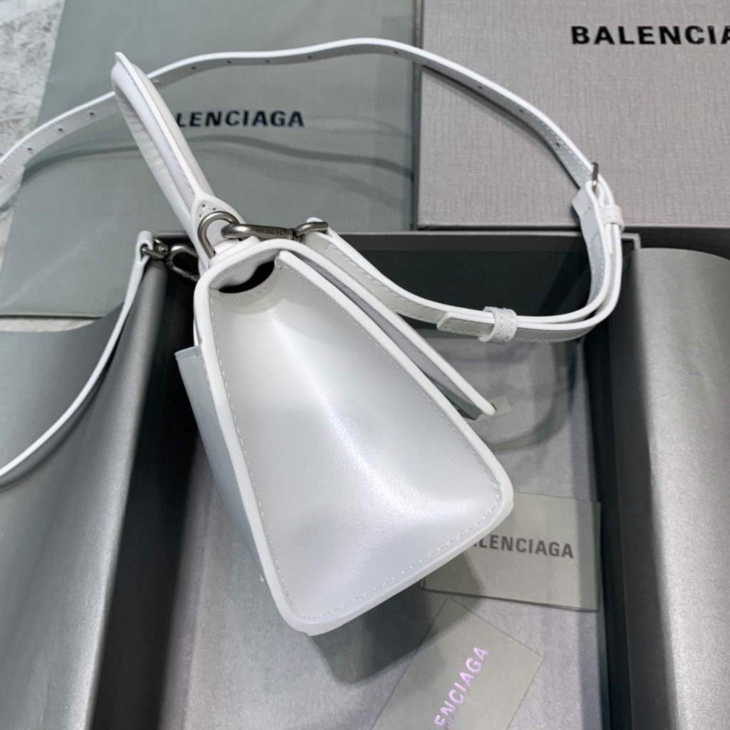 Balenciaga 592833 Hourglass XS Manija superior Bolso de cuero blanco-1