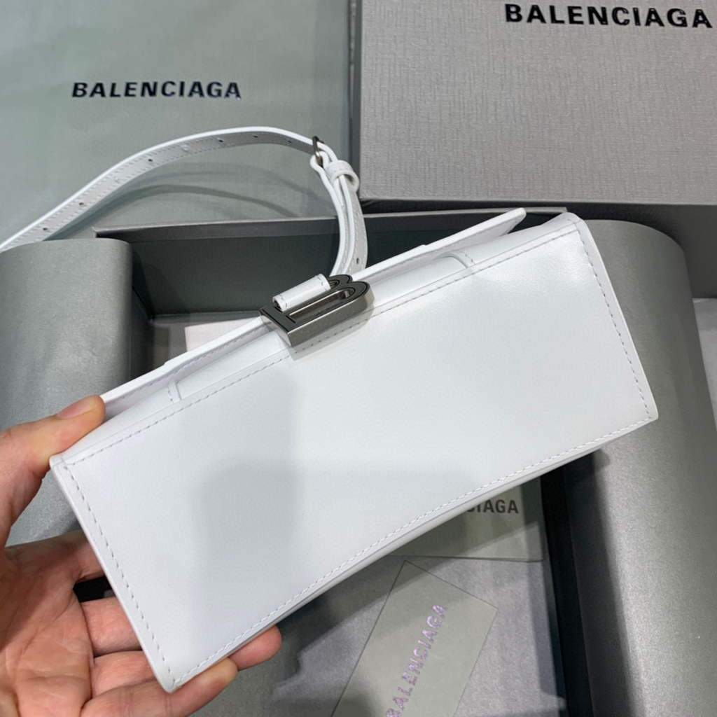 Balenciaga 592833 Hourglass XS Manija superior Bolso de cuero blanco-2