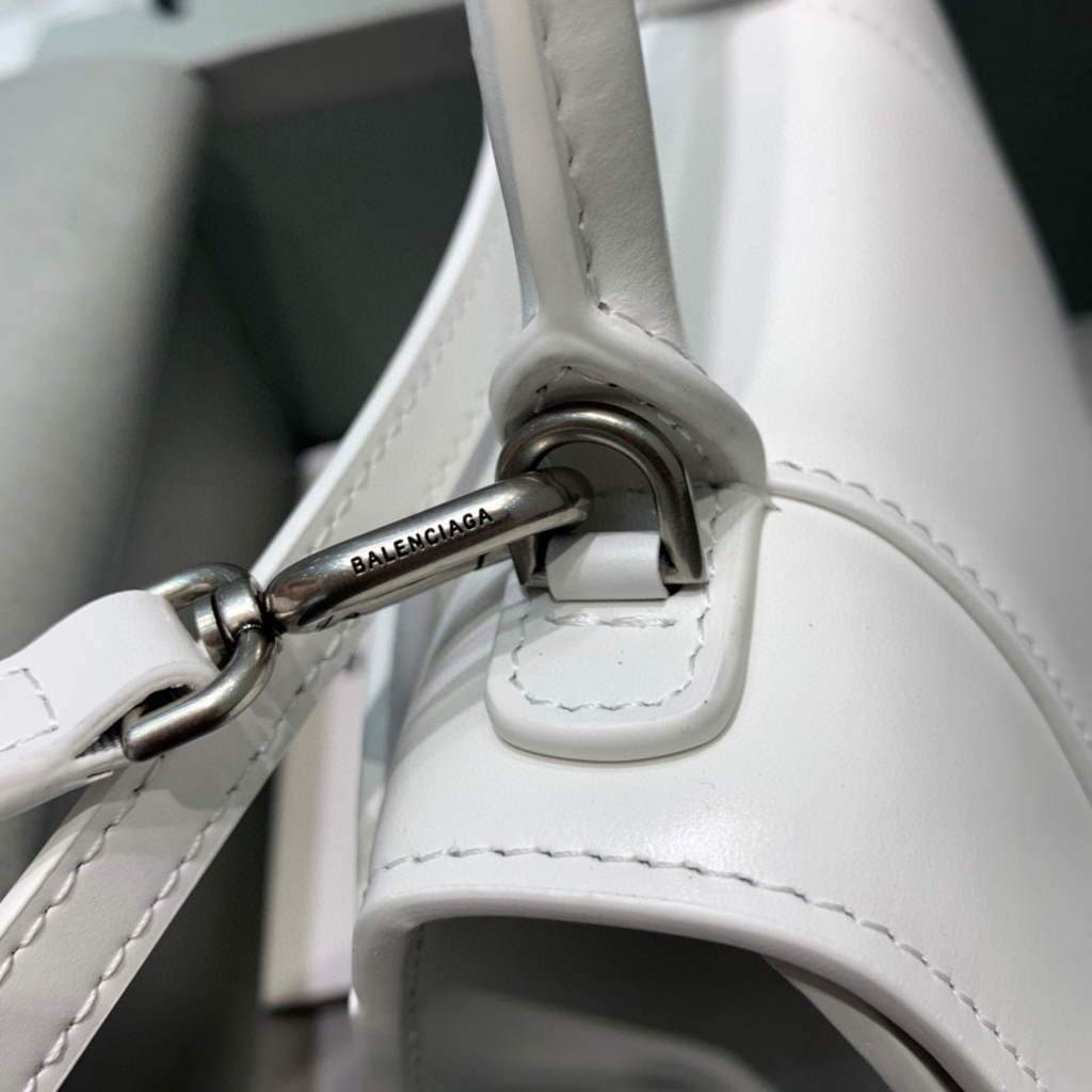 Balenciaga 592833 Hourglass XS Manija superior Bolso de cuero blanco-4