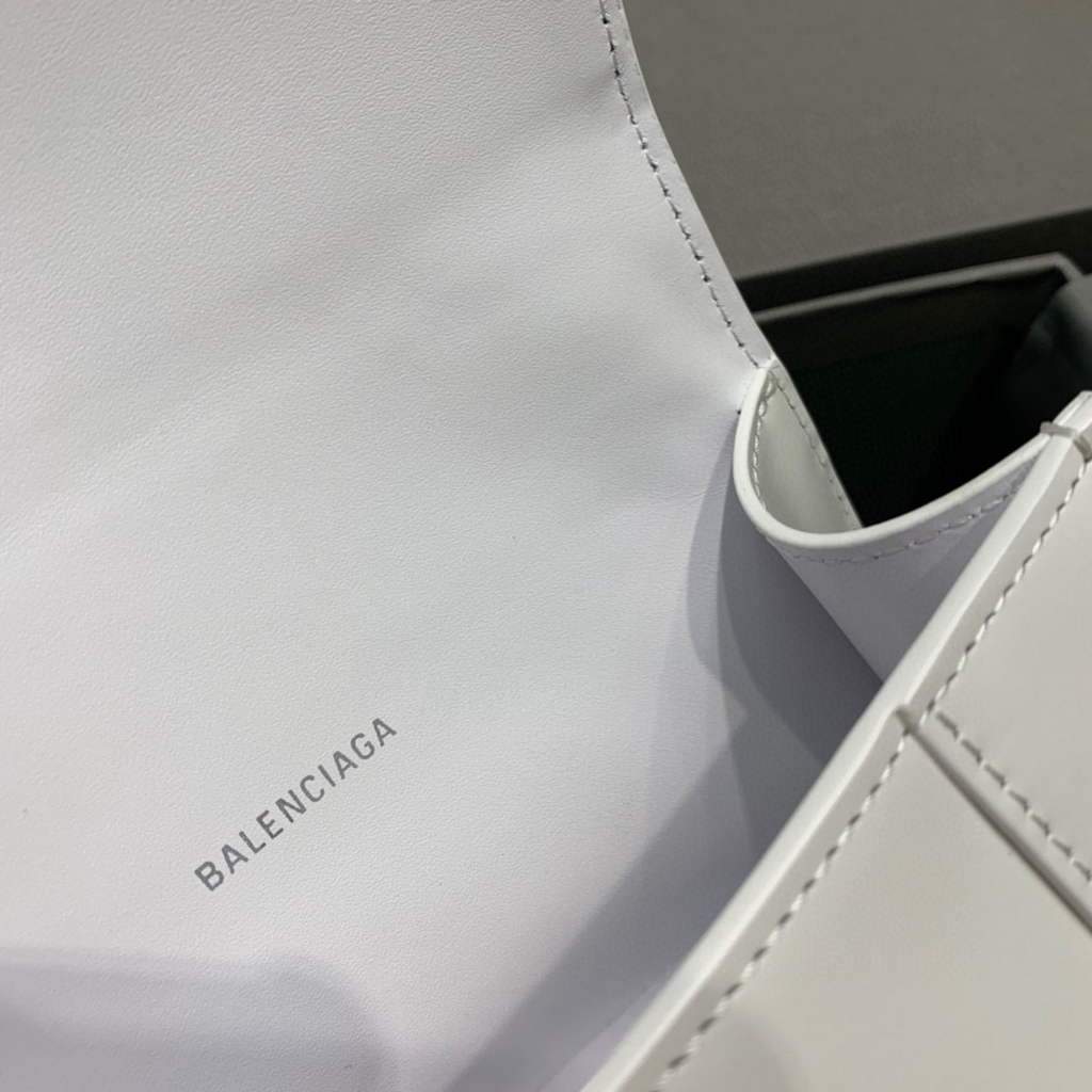 Balenciaga 592833 Hourglass XS Manija superior Bolso de cuero blanco-6