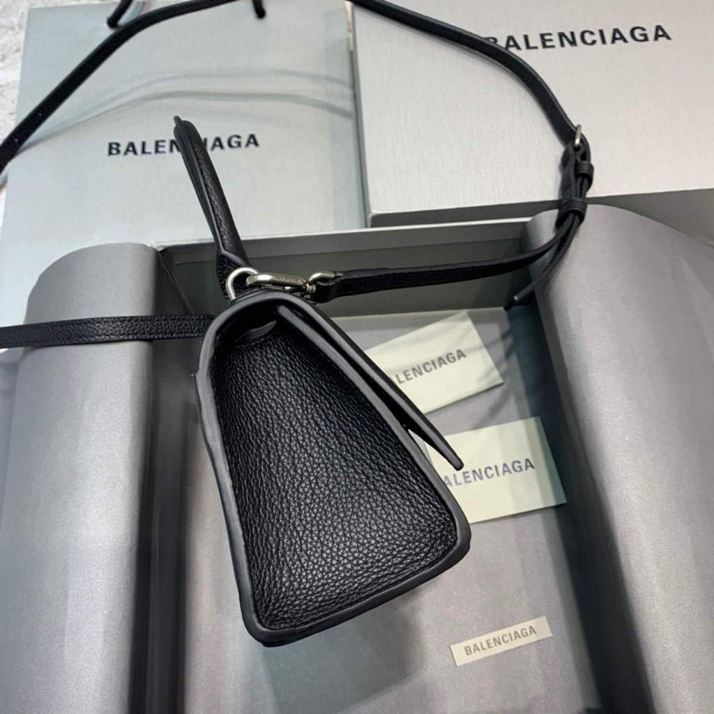 Balenciaga 592833 Hourglass XS Manija superior Bolso de cuero Negro-1