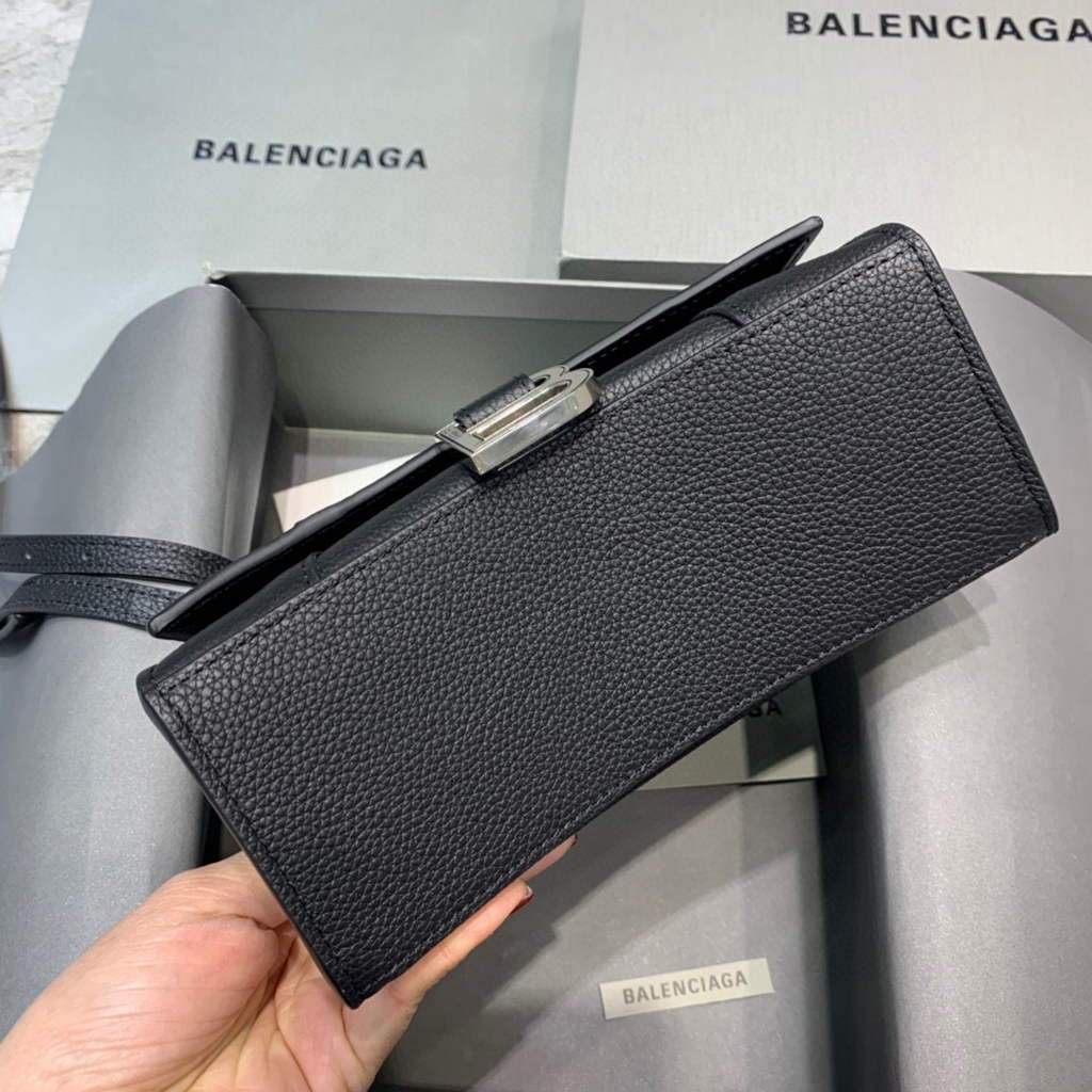 Balenciaga 592833 Hourglass XS Manija superior Bolso de cuero Negro-2