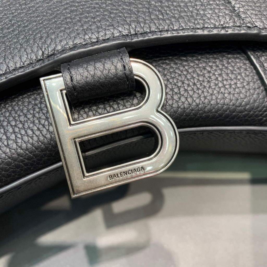 Balenciaga 592833 Hourglass XS Manija superior Bolso de cuero Negro-3