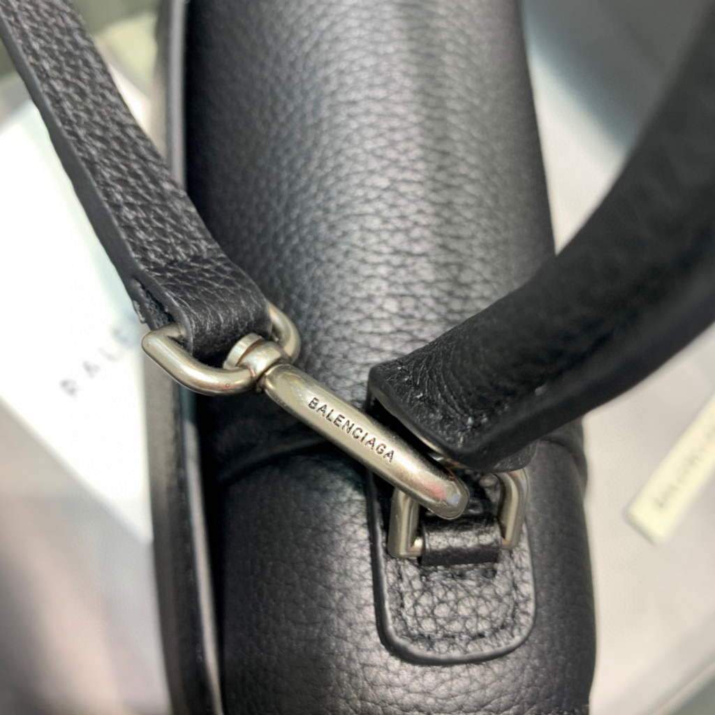 Balenciaga 592833 Hourglass XS Manija superior Bolso de cuero Negro-4