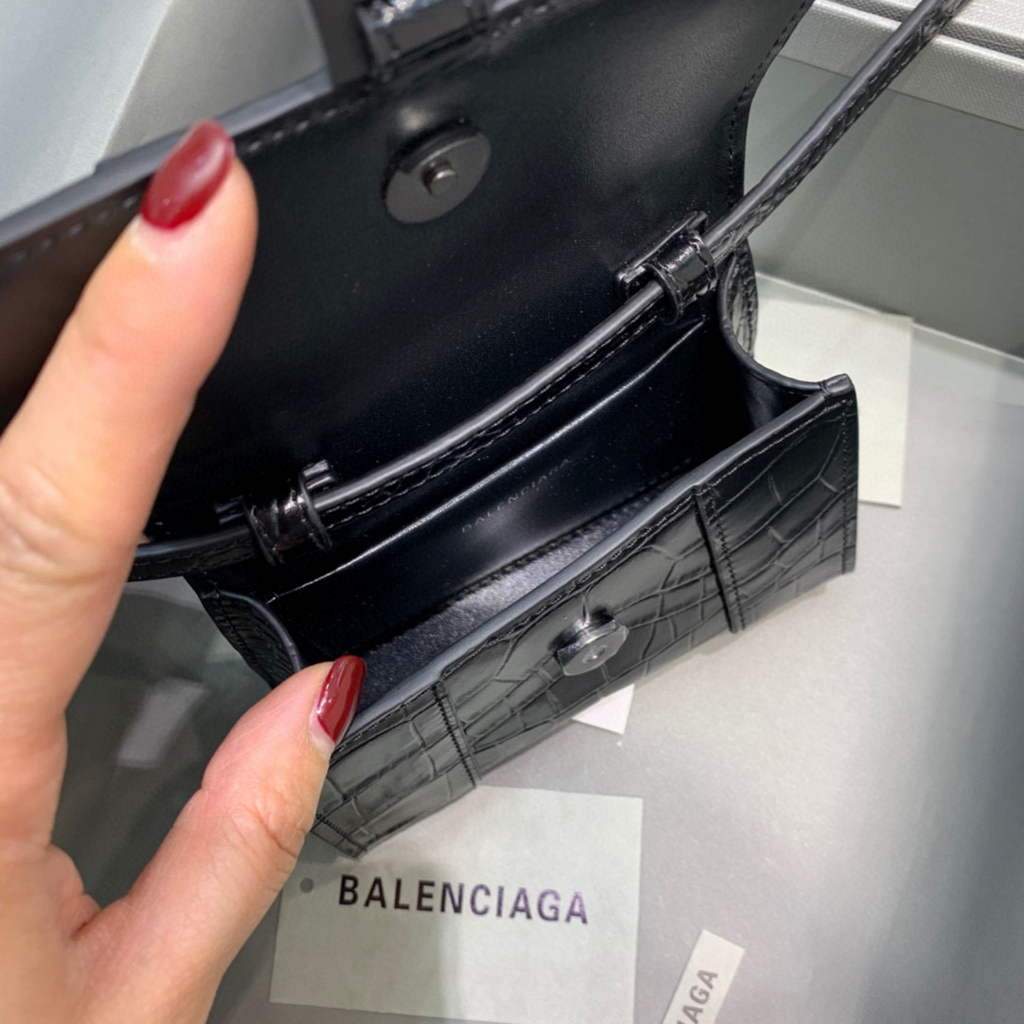 Balenciaga 664676 Harglass Mini Top Many Crocodile Bolsa Negro-4