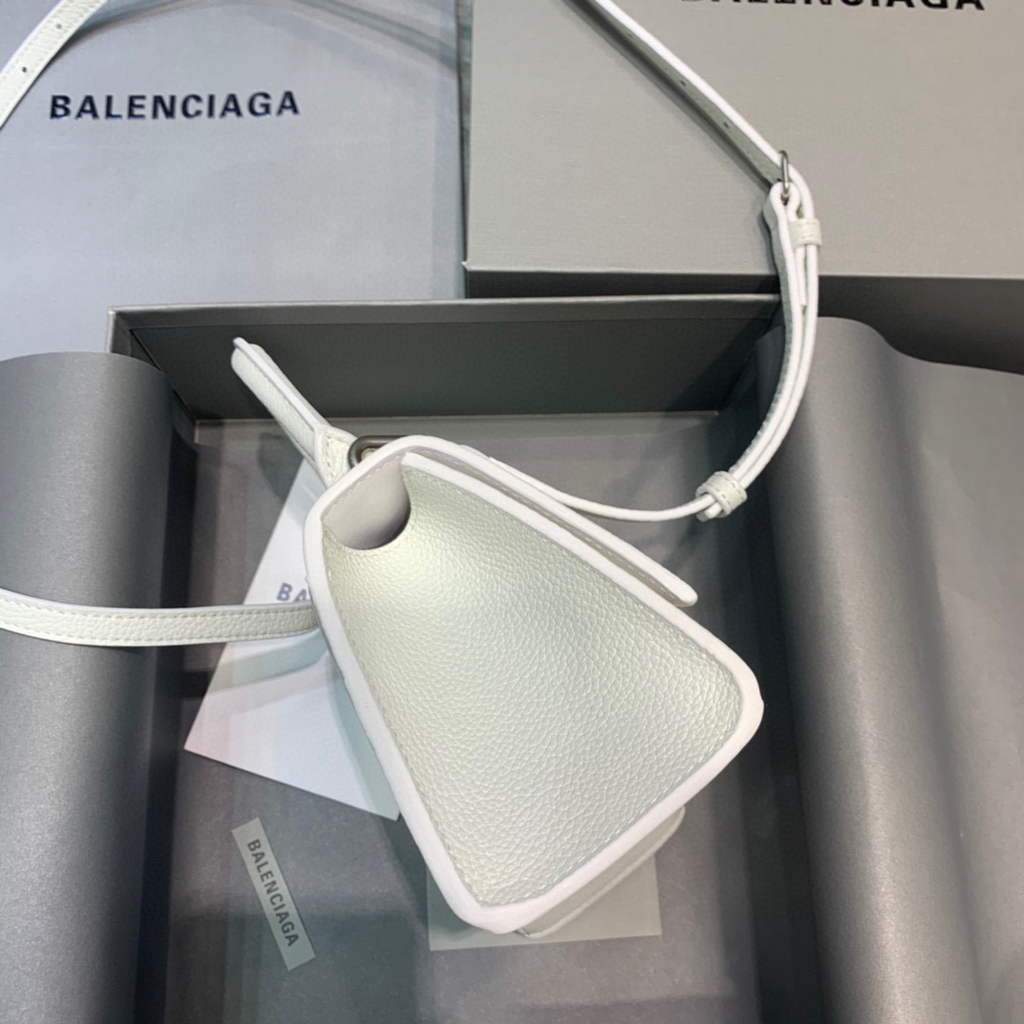Balenciaga 592833 Hourglass XS Manija superior Bolso de cuero blanco-1