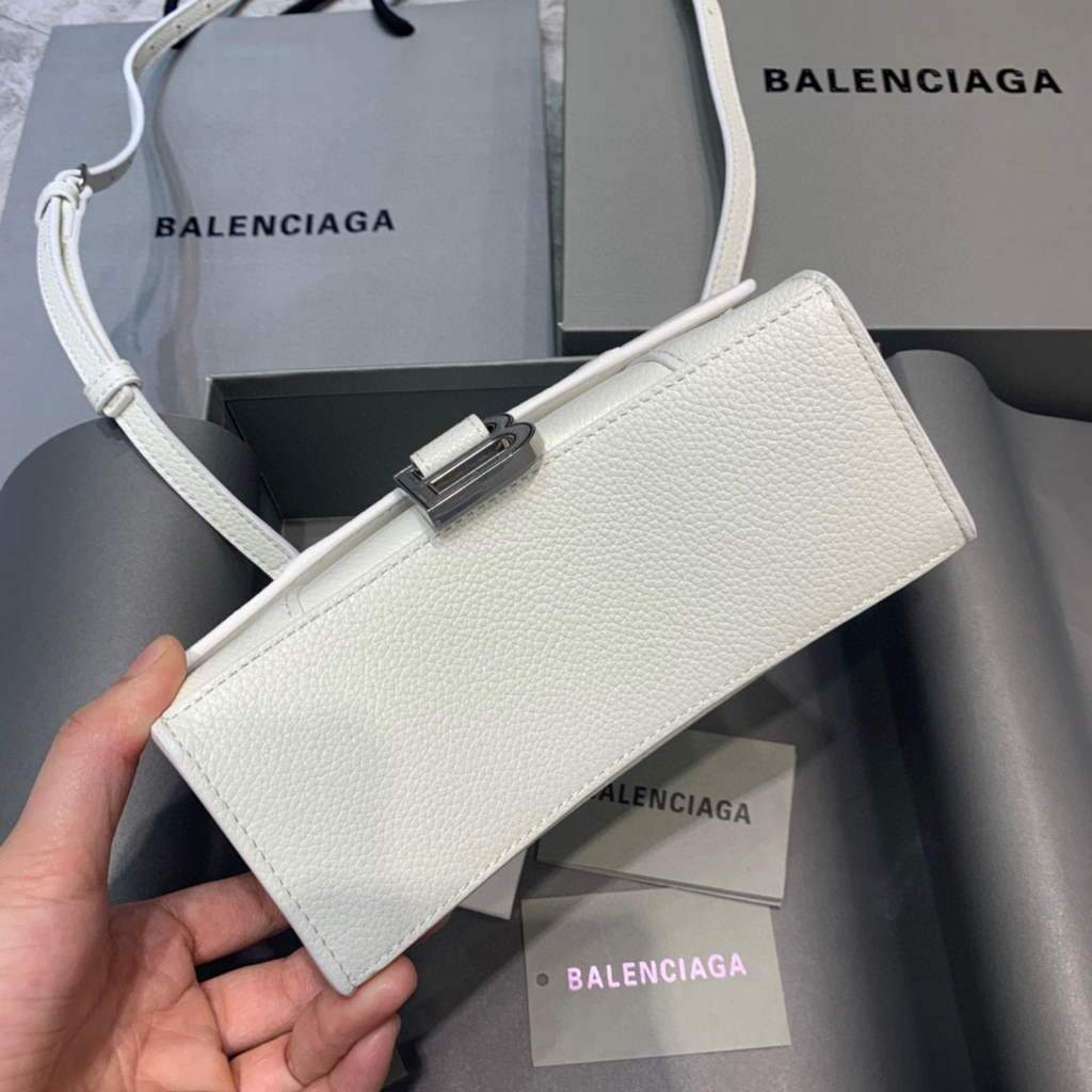 Balenciaga 592833 Hourglass XS Manija superior Bolso de cuero blanco-2