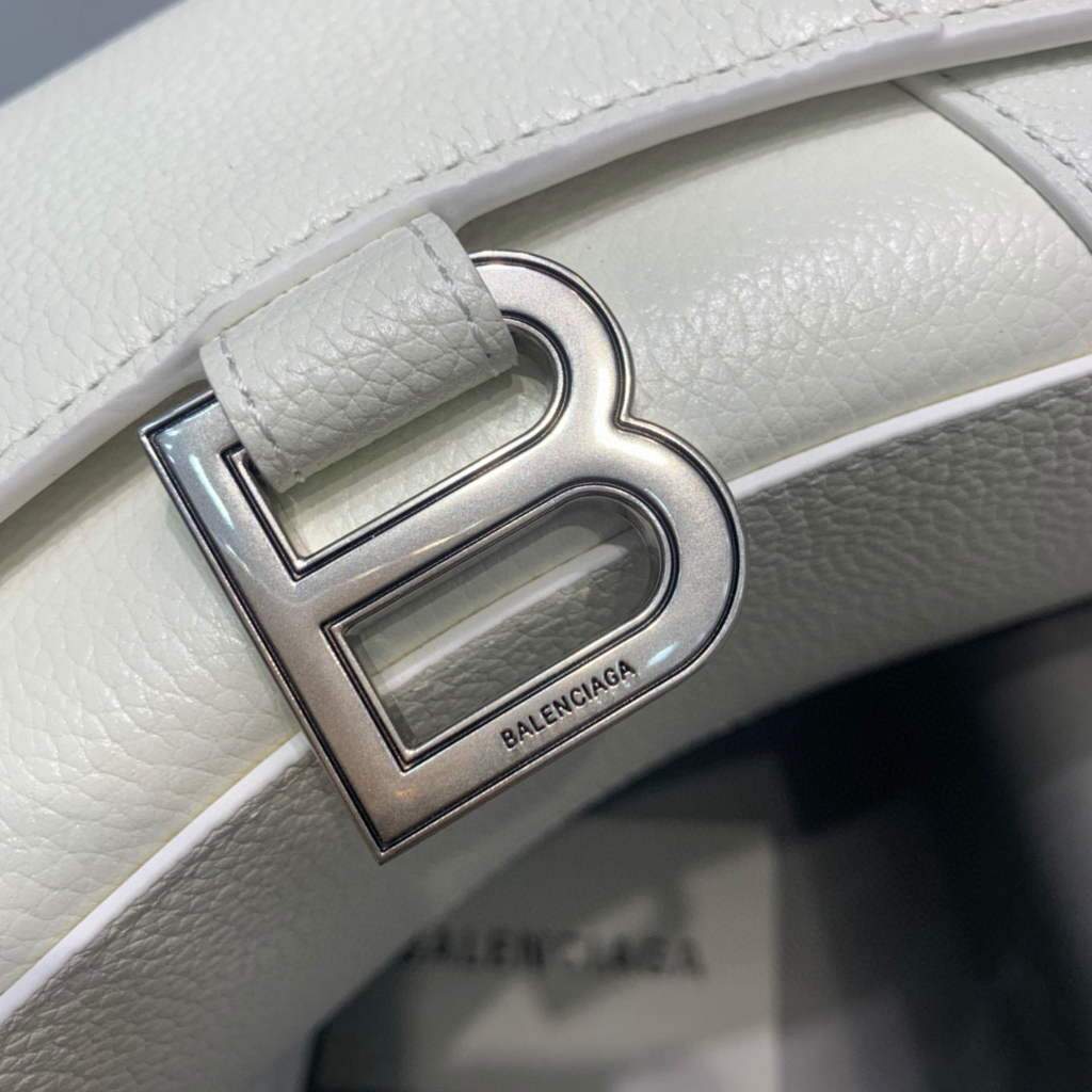 Balenciaga 592833 Hourglass XS Manija superior Bolso de cuero blanco-3