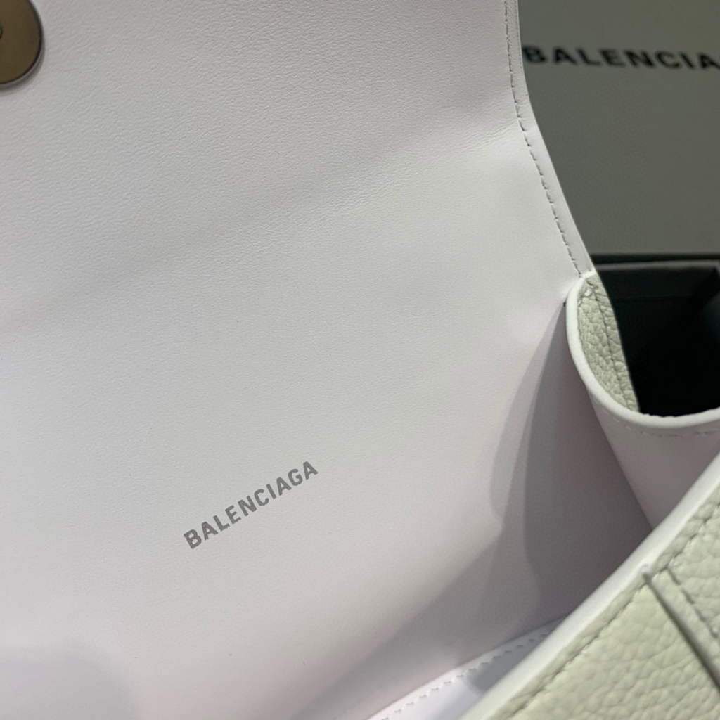 Balenciaga 592833 Hourglass XS Manija superior Bolso de cuero blanco-6