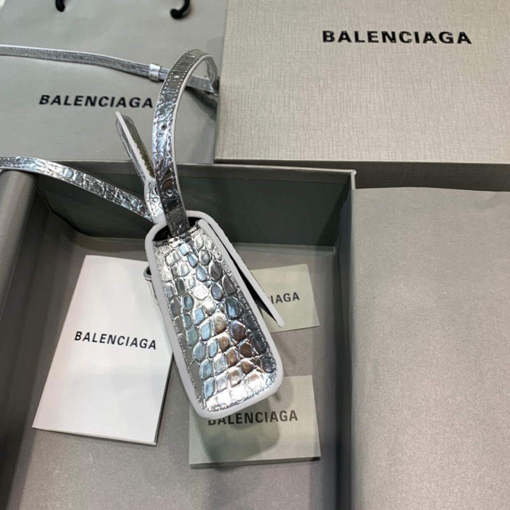 Balenciaga 664676 Harglass Mini Top Many Crocodile Bolsa Silver-1