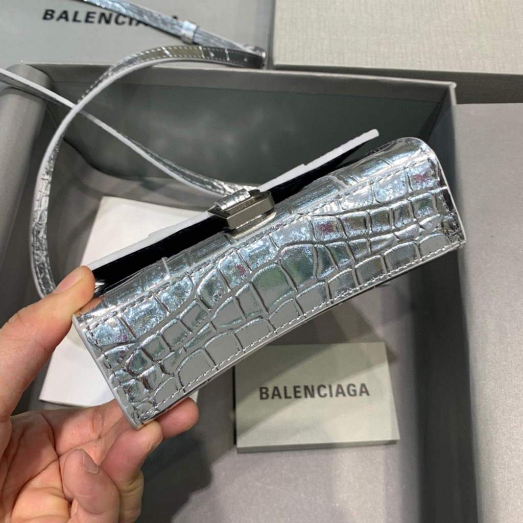 Balenciaga 664676 Harglass Mini Top Many Crocodile Bolsa Silver-2