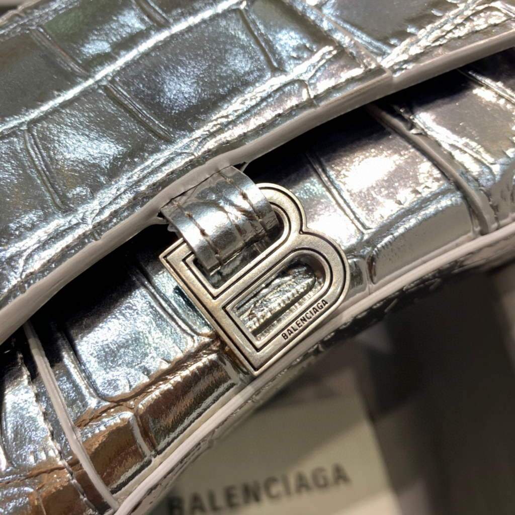 Balenciaga 664676 Harglass Mini Top Many Crocodile Bolsa Silver-3