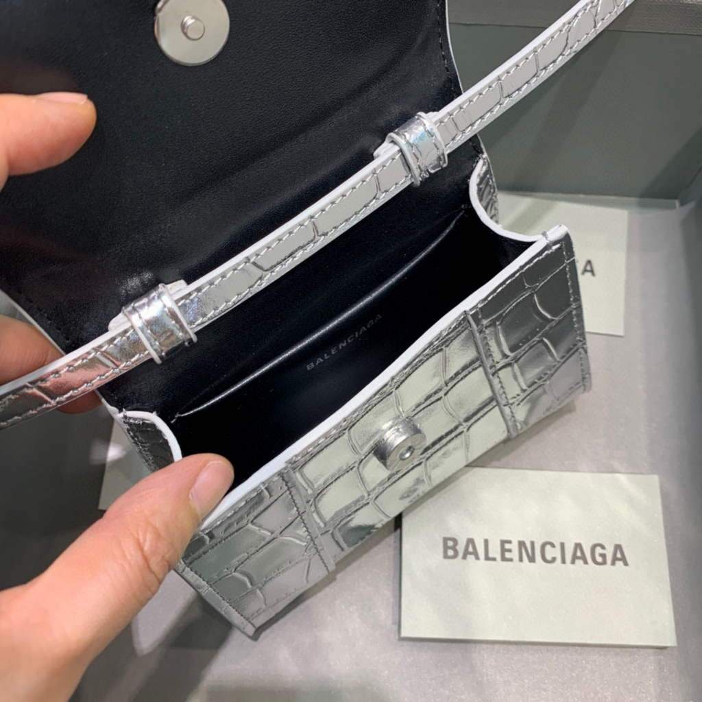 Balenciaga 664676 Harglass Mini Top Many Crocodile Bolsa Silver-4