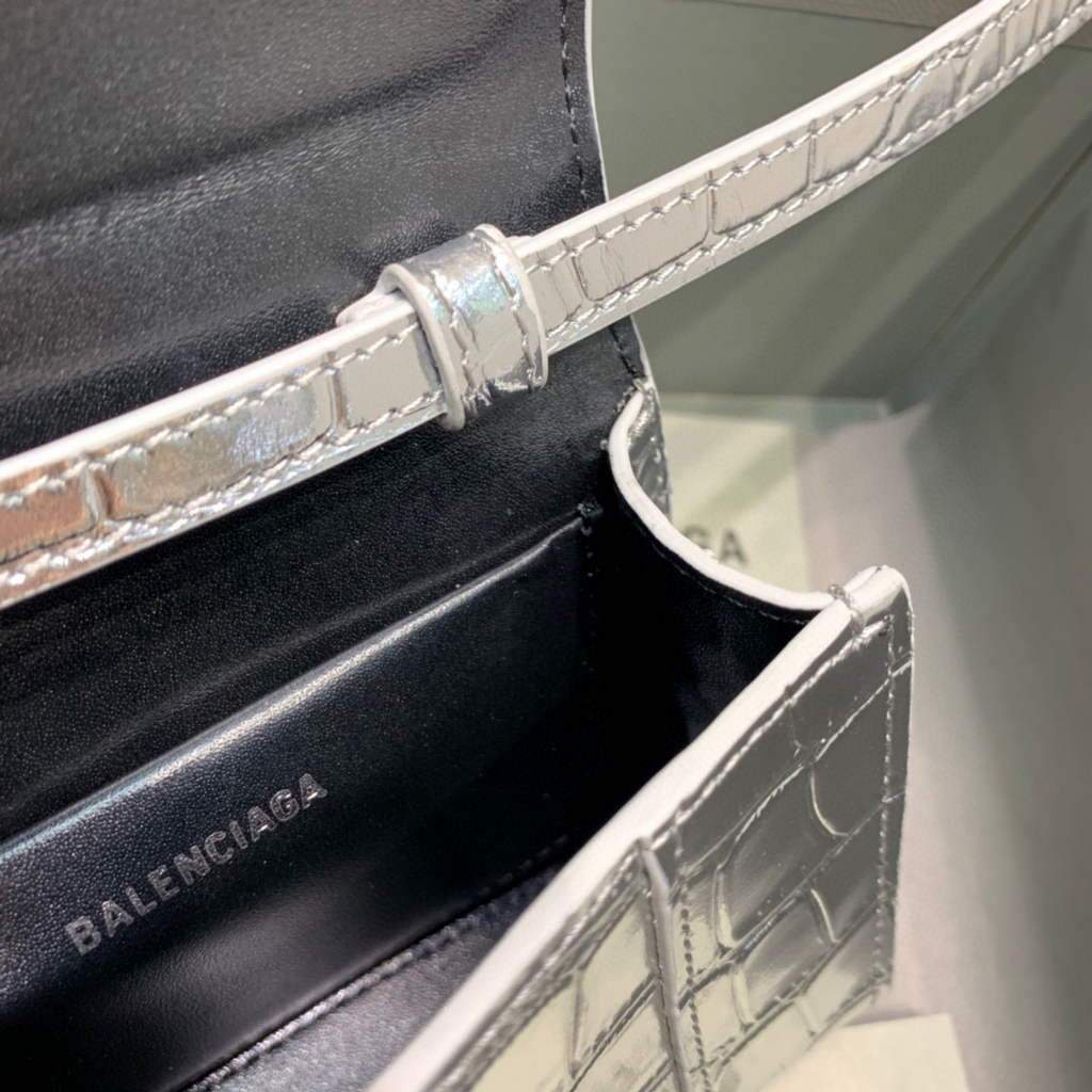 Balenciaga 664676 Harglass Mini Top Many Crocodile Bolsa Silver-5