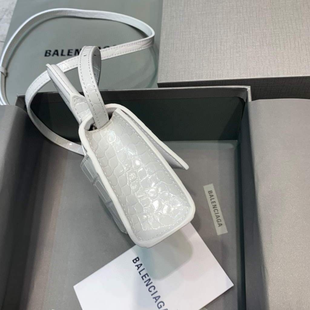 Balenciaga 664676 Harglass Mini Mango superior Crocodile Bolsa White-1