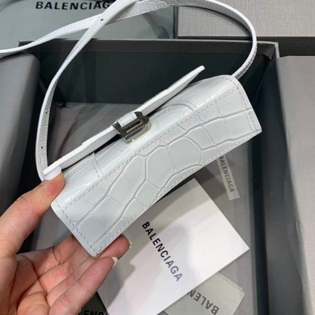 Balenciaga 664676 Harglass Mini Mango superior Crocodile Bolsa White-2