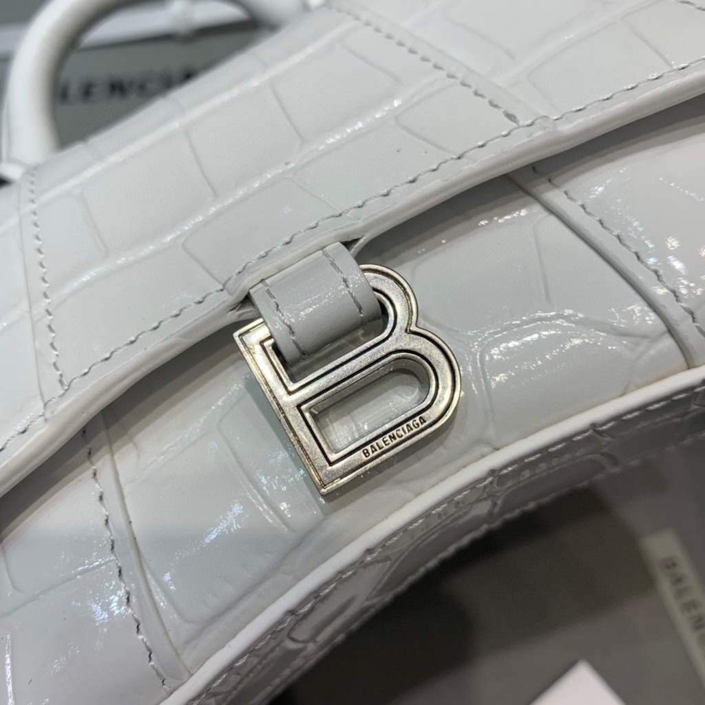 Balenciaga 664676 Harglass Mini Mango superior Crocodile Bolsa White-3