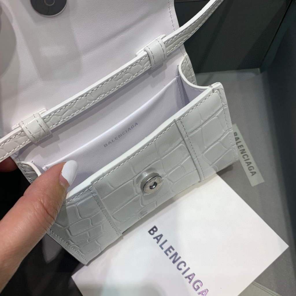 Balenciaga 664676 Harglass Mini Mango superior Crocodile Bolsa White-4