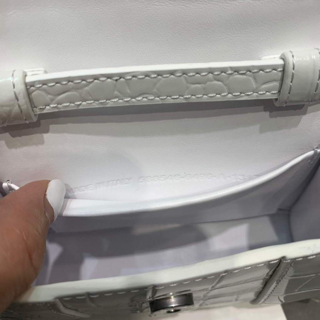 Balenciaga 664676 Harglass Mini Mango superior Crocodile Bolsa White-6