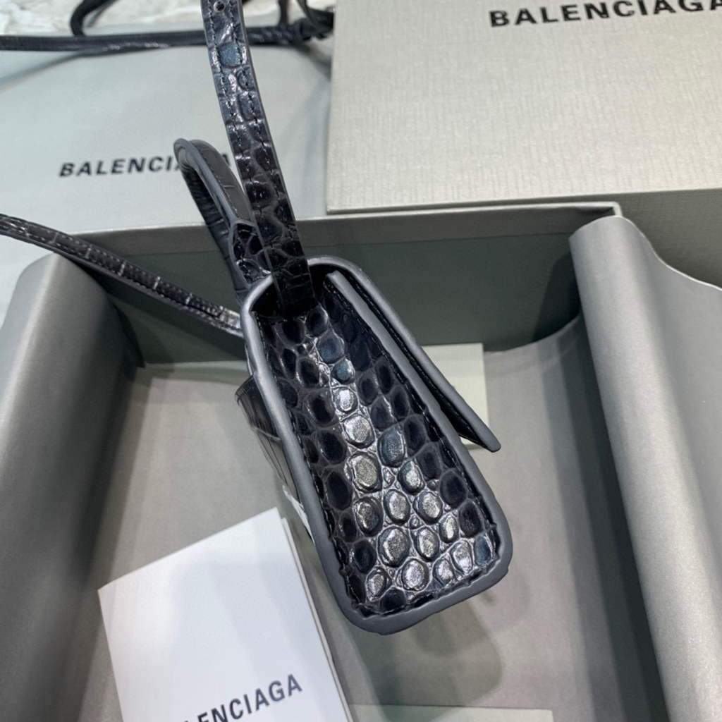 Balenciaga 664676 Harglass Mini Mango superior Crocodile HandBolsa Negro-1