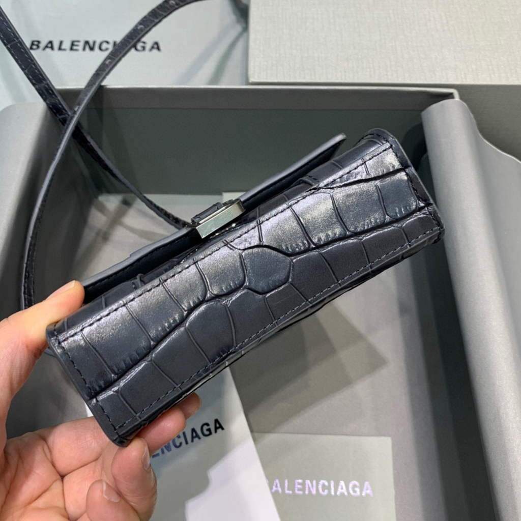 Balenciaga 664676 Harglass Mini Mango superior Crocodile HandBolsa Negro-2