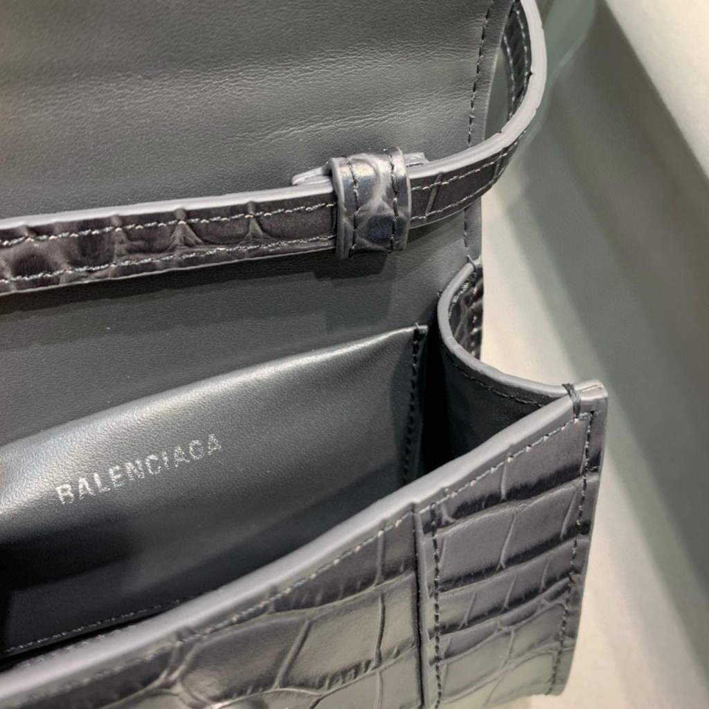 Balenciaga 664676 Harglass Mini Mango superior Crocodile HandBolsa Negro-5