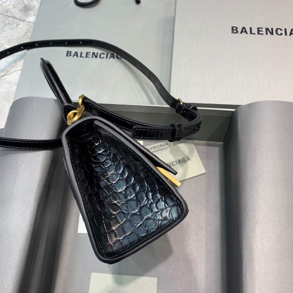 Balenciaga 592833 Hourglass XS Bolsa de mango superior Oro negro-1