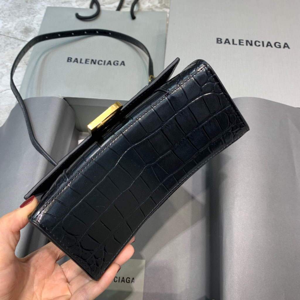 Balenciaga 592833 Hourglass XS Bolsa de mango superior Oro negro-2