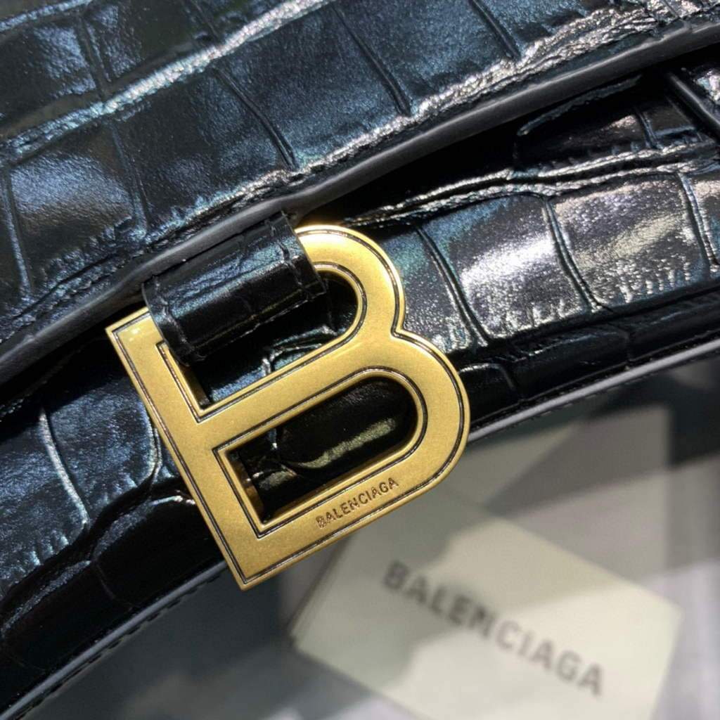 Balenciaga 592833 Hourglass XS Bolsa de mango superior Oro negro-4