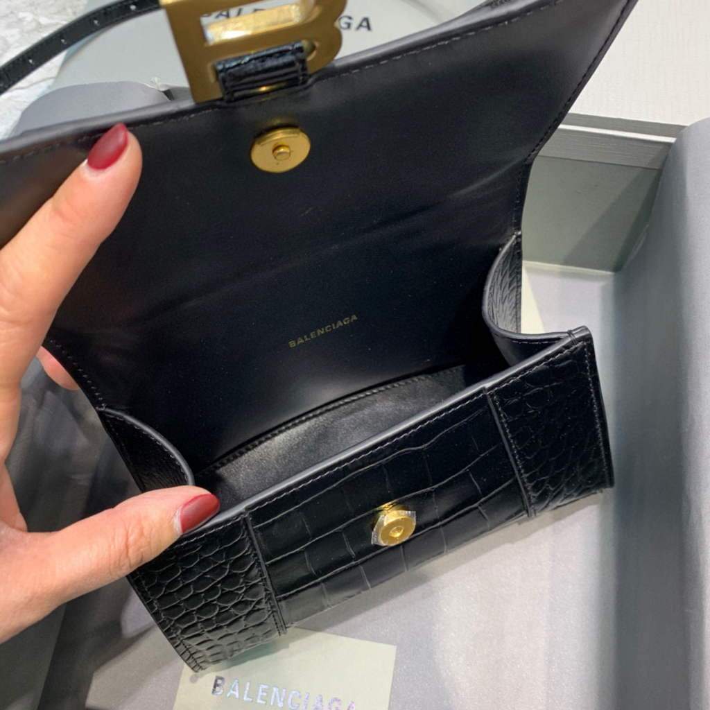 Balenciaga 592833 Hourglass XS Bolsa de mango superior Oro negro-5