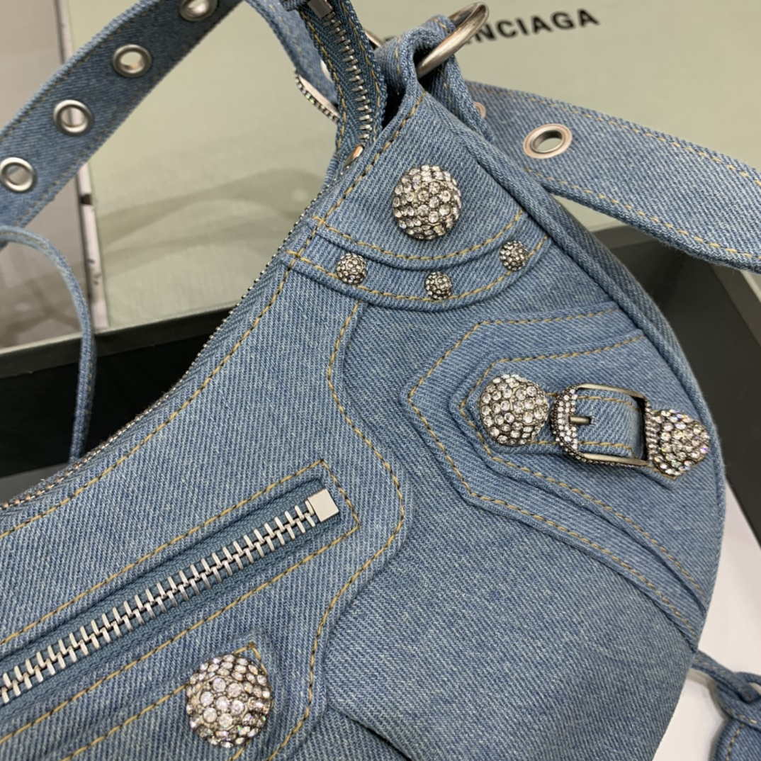 Balenciaga 67130723 le Cagole Bolsa de hombro pequeño en azul de mezclilla-3