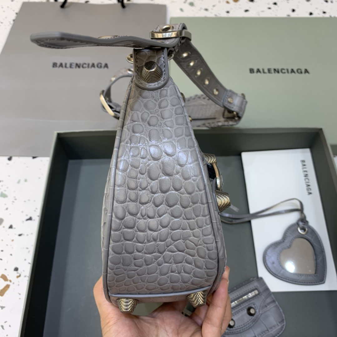 Balenciaga 67130723 le Cagole pequeño bolso de hombro cocodrilo en gris-1