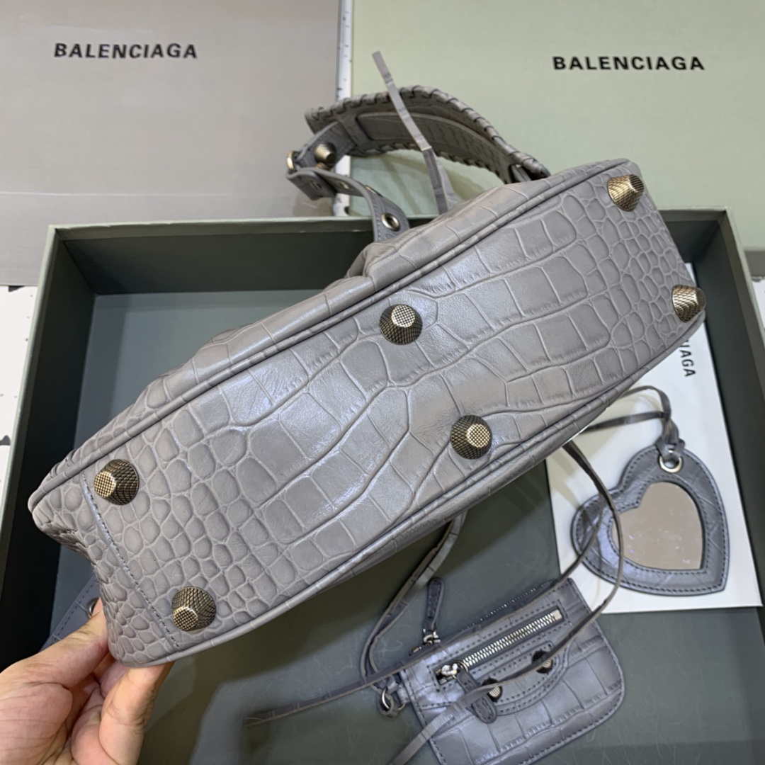 Balenciaga 67130723 le Cagole pequeño bolso de hombro cocodrilo en gris-2