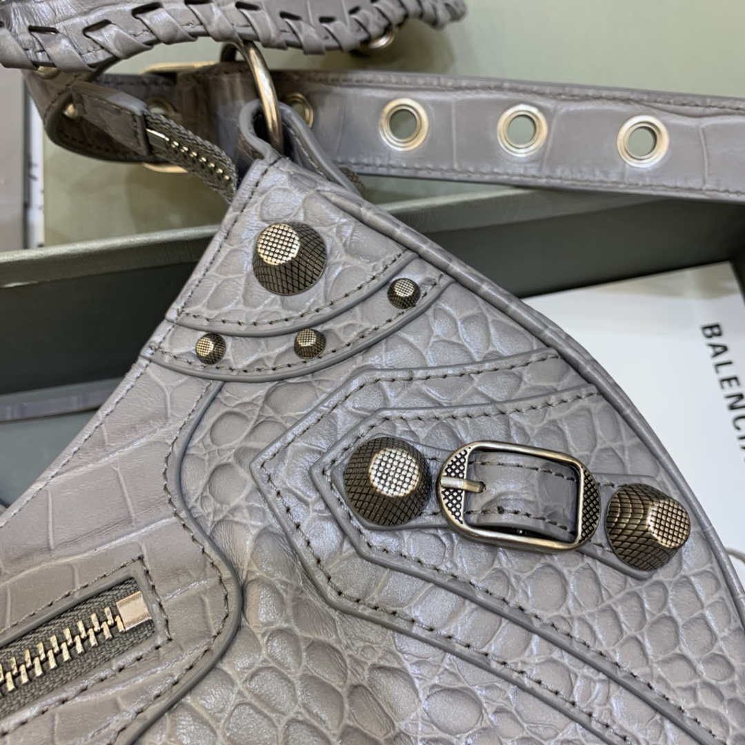 Balenciaga 67130723 le Cagole pequeño bolso de hombro cocodrilo en gris-3