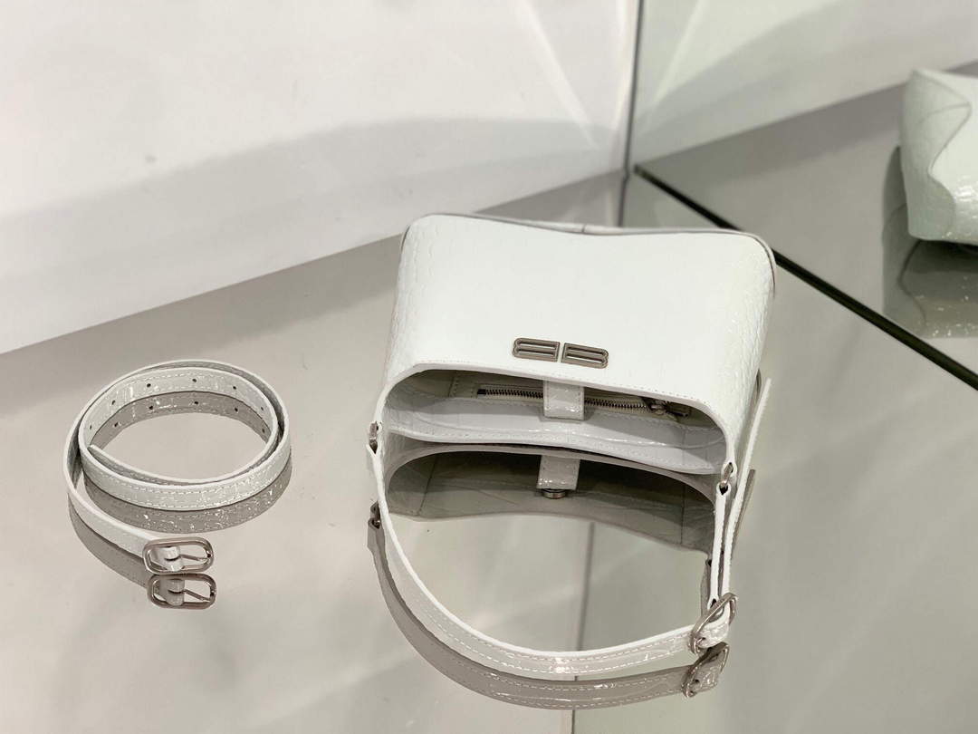 Balenciaga 695589 White White en relieve de cocodrilo de la bolsa del vagabundo XX.-5
