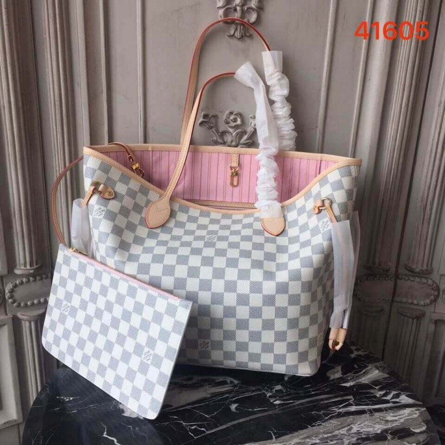 Luis Vuitton Damier Azur Canvas Overfull MM N41605 Pink-1