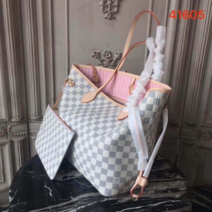Luis Vuitton Damier Azur Canvas Overfull MM N41605 Pink-2