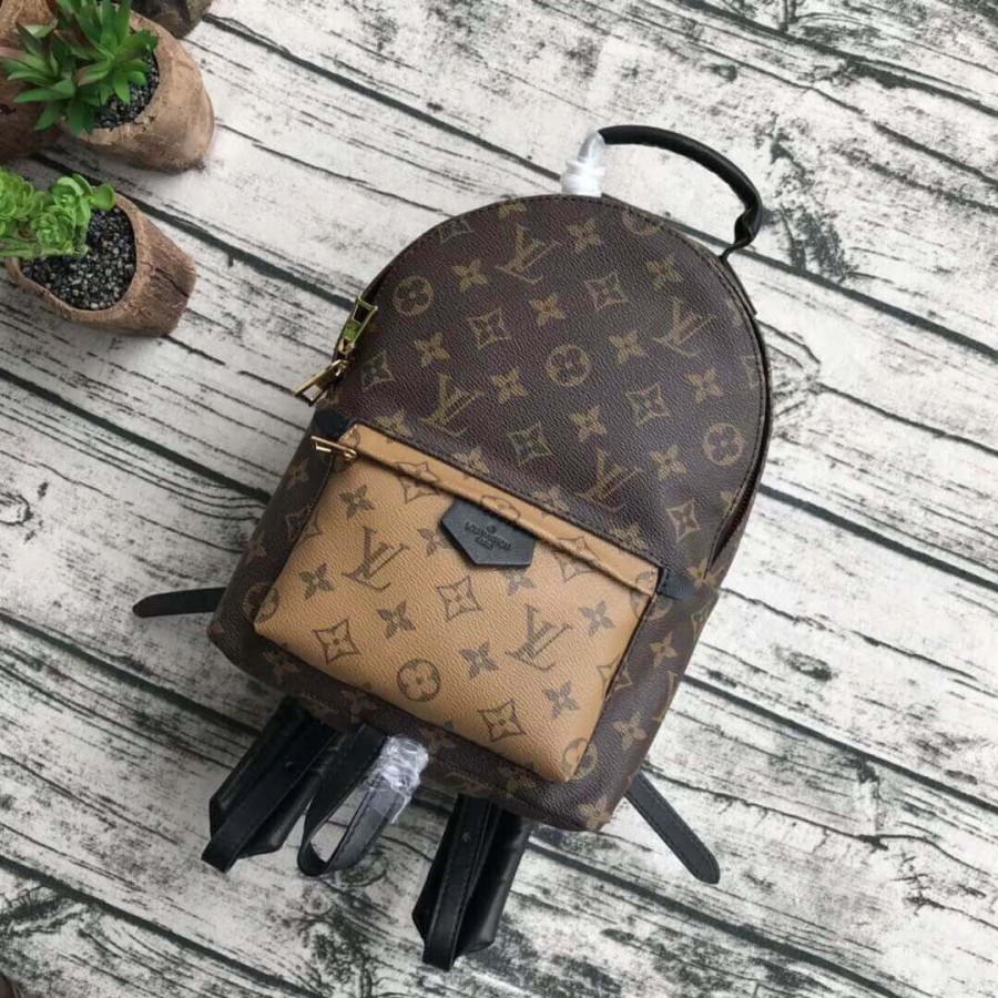 mochila de lienzo de louis vuitton monogram palm springs pm m43116-1