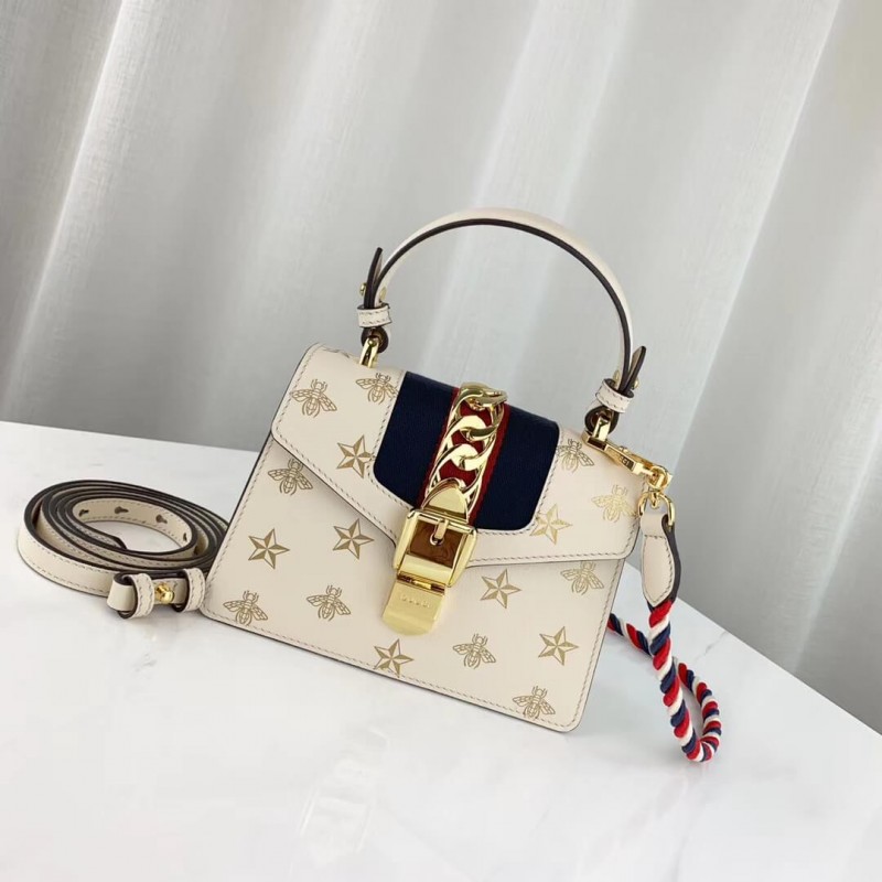 Gucci Sylvie Bee Star Mini Leather Bolsa 470270-1