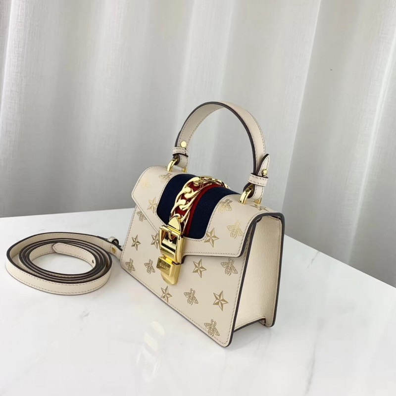 Gucci Sylvie Bee Star Mini Leather Bolsa 470270-5