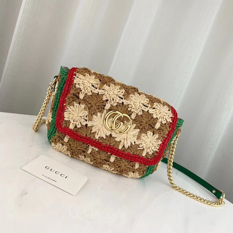 Gucci GG Marmont Raffia Bolsa de hombro pequeño 574433-1