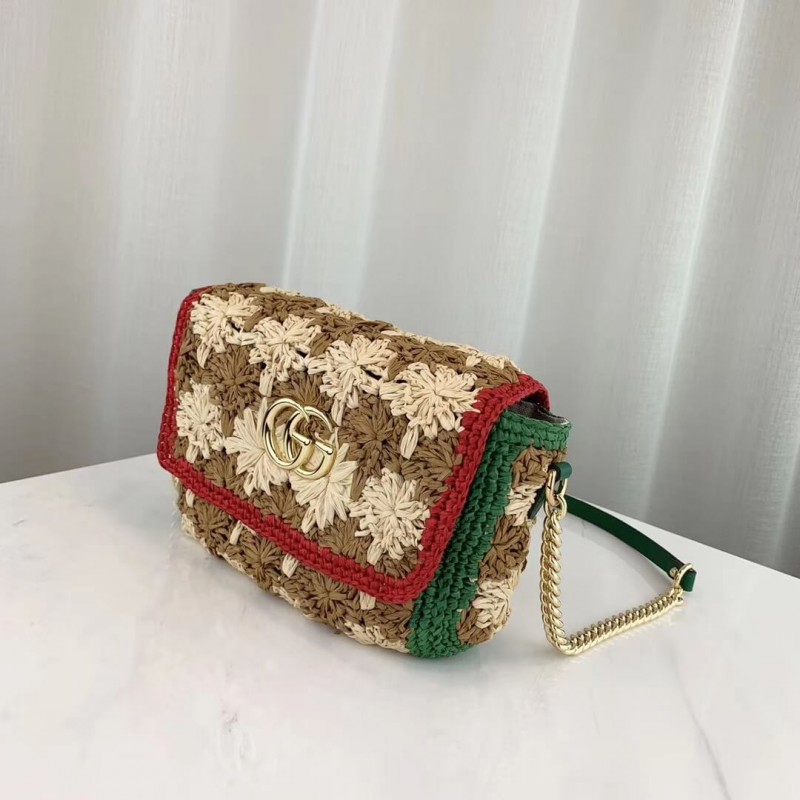 Gucci GG Marmont Raffia Bolsa de hombro pequeño 574433-2