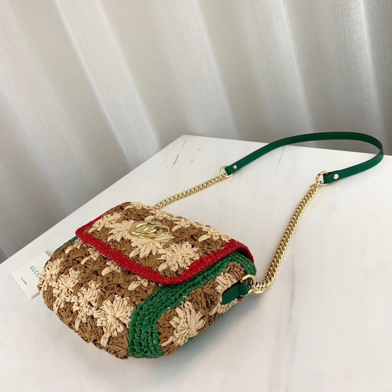 Gucci GG Marmont Raffia Bolsa de hombro pequeño 574433-4