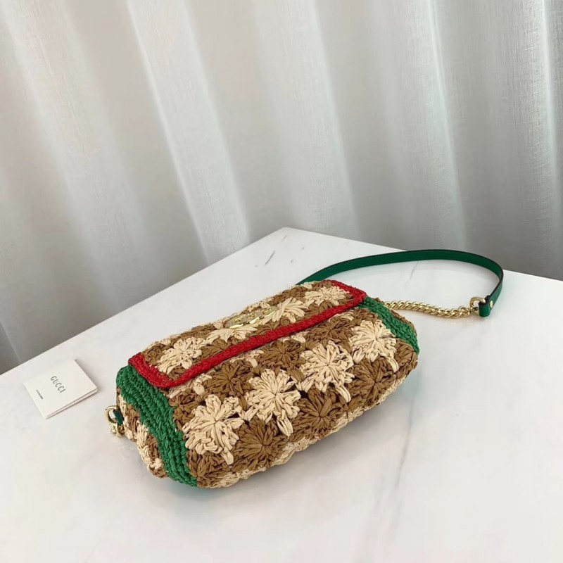 Gucci GG Marmont Raffia Bolsa de hombro pequeño 574433-5