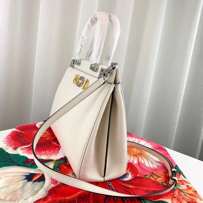 Bolsa de mango de cuero de avestruct de Gucci Zumi Ostrich 564714 White-2