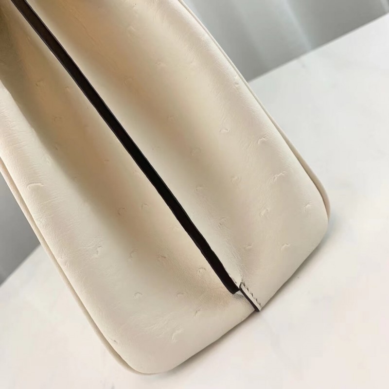 Bolsa de mango de cuero de avestruct de Gucci Zumi Ostrich 564714 White-3